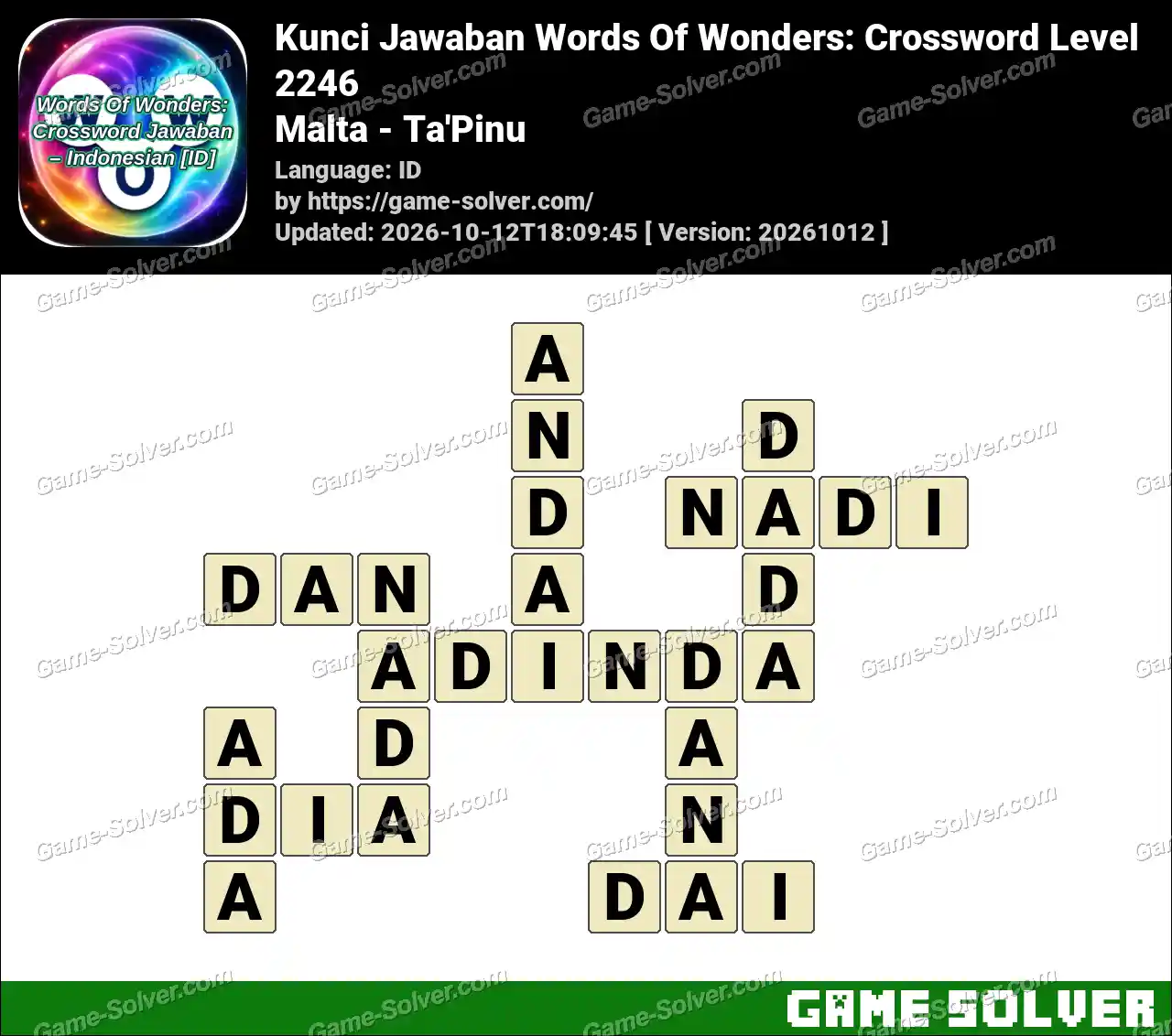 Kunci Jawaban Words Of Wonders: Crossword Level 2246 – Malta – Ta’Pinu
